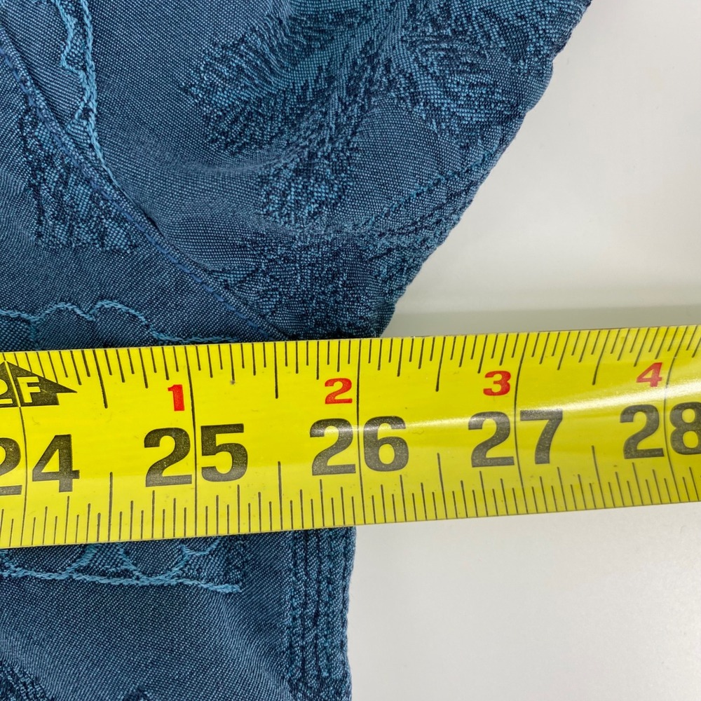 Tommy Bahama Relax Mens XXL Silk Camp Shirt Teal Blue Jacquard Palm Hibiscus - Picture 7 of 8